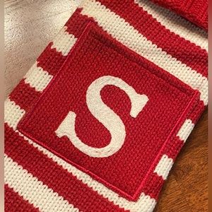 Knit Christmas stocking. Monogram “S”.